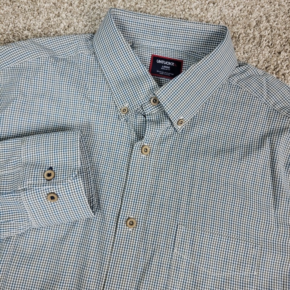 Untuckit‎ Regular Fit Mens Large Multicolor Check Performance Button Down LS